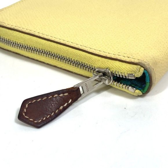 Authentic HERMES Azap Long Silk-In Zip Around Long Wallet Leather yellow/Green - Picture 4 of 15